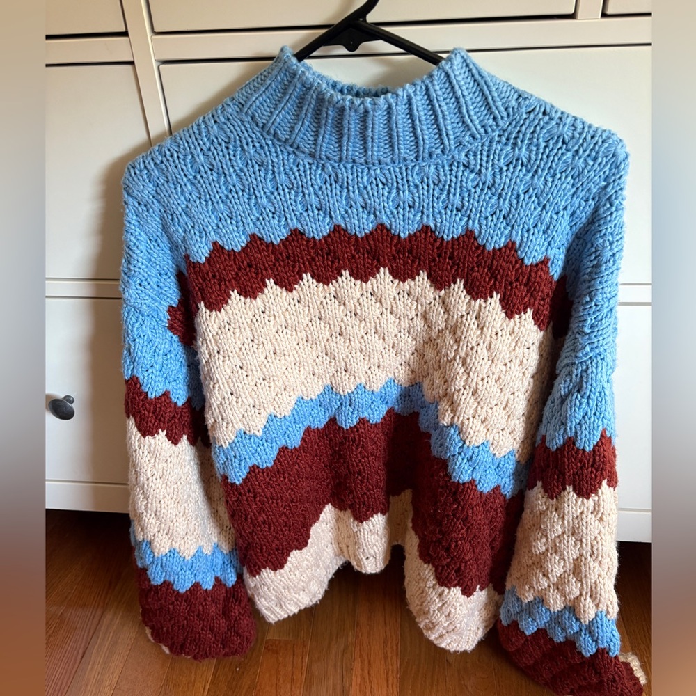 Forever 21 Blue and Brown Striped Turtleneck Sweater